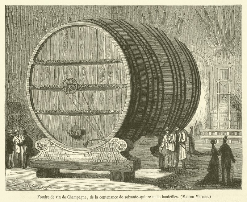 Yetmiş beş bin şişe kapasiteli Şampanya şarabı Foudre, Maison Mercier (gravür) by French School