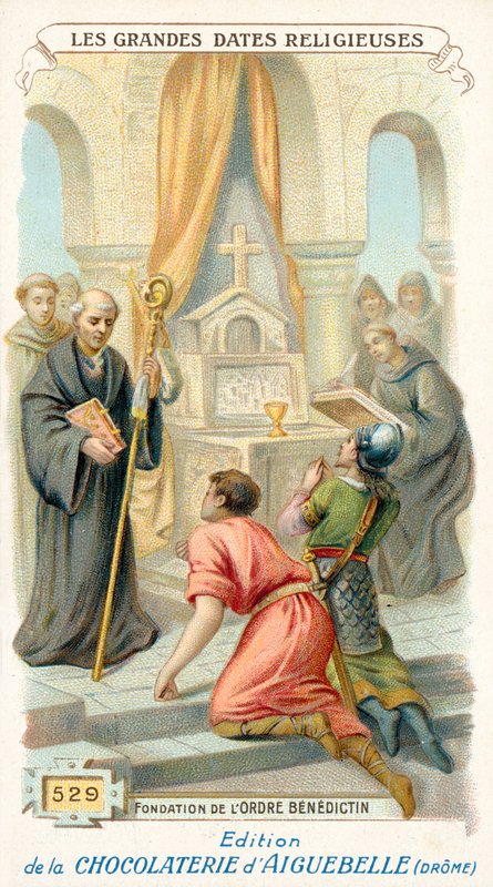 Benediktin Tarikatı'nın Kuruluşu, 529 (chromolitho) by French School