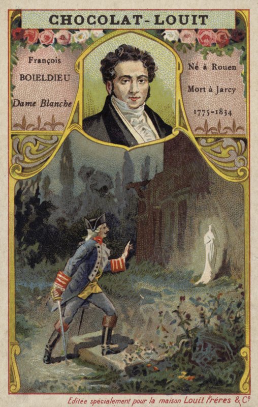 Francois-Adrien Boieldieu, Fransız besteci ve La Dame Blanche operasından bir sahne (chromolitho) by French School