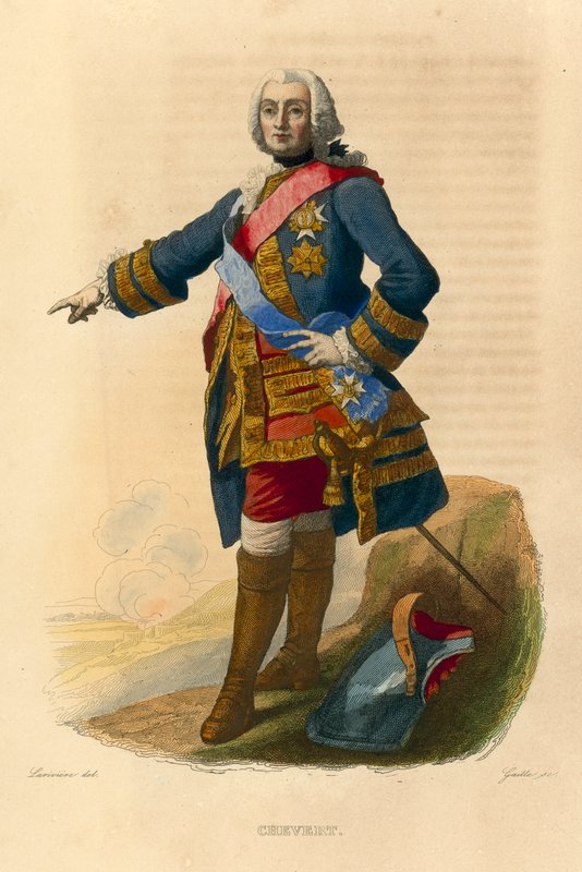 Francois de Chevert (renkli gravür) by French School