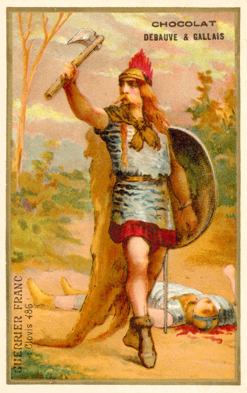 Clovis I, 486 zamanının Frank savaşçısı (chromolitho) by French School