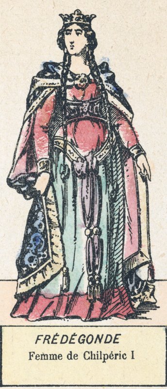 Fredegonde, Femme de Chilperic I (renkli gravür) by French School