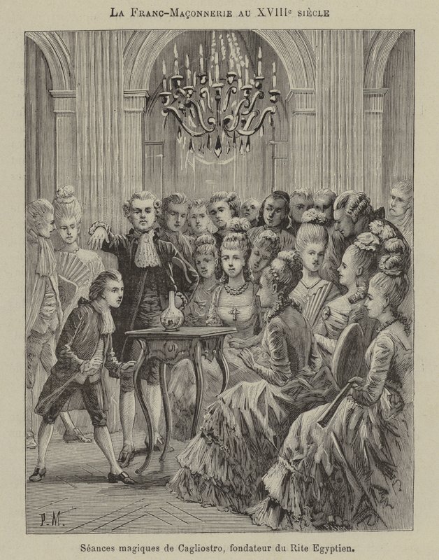 18. Yüzyılda Masonluk: Mısır Ayininin kurucusu Aleesandro Cagliostro tarafından yürütülen sihirli seans (gravür) by French School