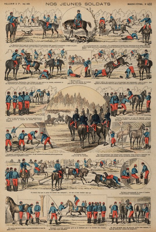 Fransız Ordusu süvari öğrencileri eğitimde (renkli gravür) by French School