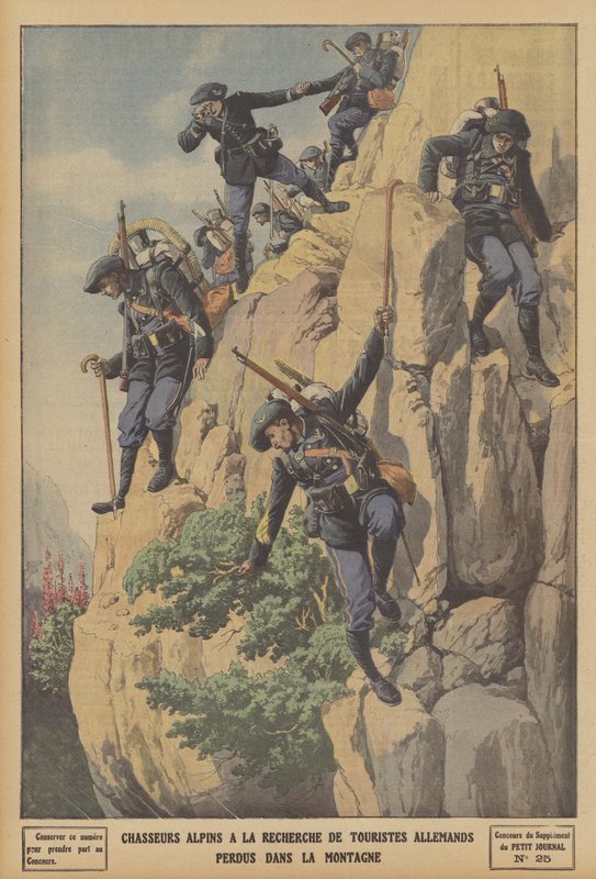 Fransız Chasseurs Alpins, Alplerde kaybolan Alman turistleri arıyor (renkli taş) by French School