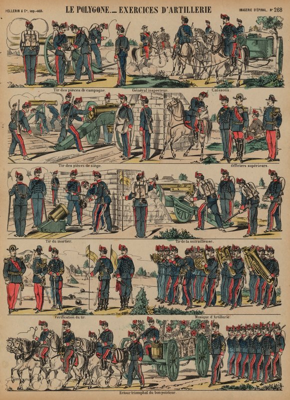 Fransız ordusu topçu tatbikatları, Le Polygone, Lorient, Fransa (renkli gravür) by French School