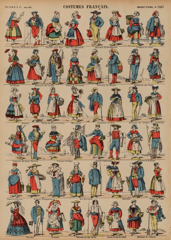Fransız kostümleri (renkli gravür) by French School