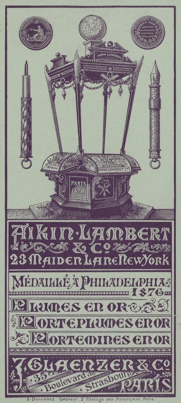 Fransız ticari kart reklamı Aikin Lambert kalemler, kalemlikler ve hareketli kurşun kalemler (lito) by French School
