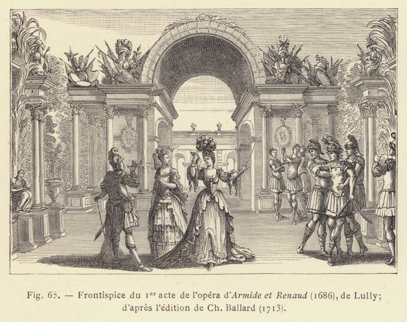 Armide ve Renaud operasının ilk perdesinin ön yüzü by French School