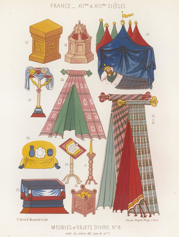 12. ve 13. yüzyıllara ait mobilyalar ve çeşitli nesneler by French School