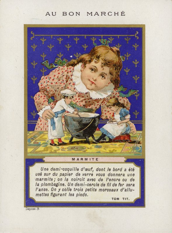 Bebekler ve karıştırma kabı ile oynayan kız, Marmite by French School