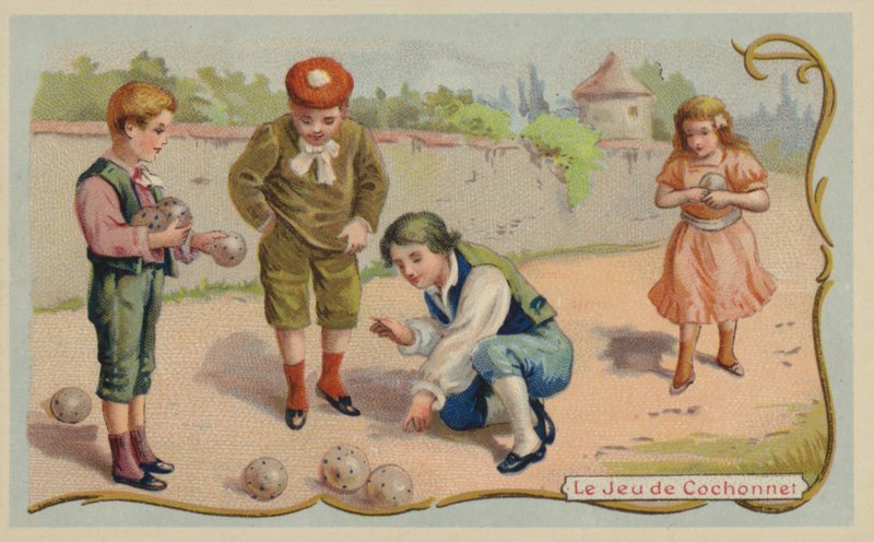 Boule veya petank oyunu (chromolitho) by French School