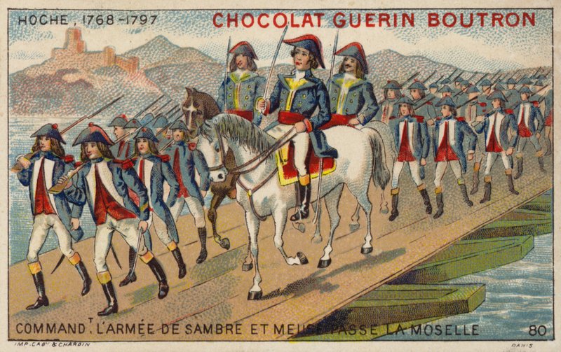 General Hoche, Sambre ve Meuse Ordusu komutanı Moselle'i (chromolitho) geçerken by French School
