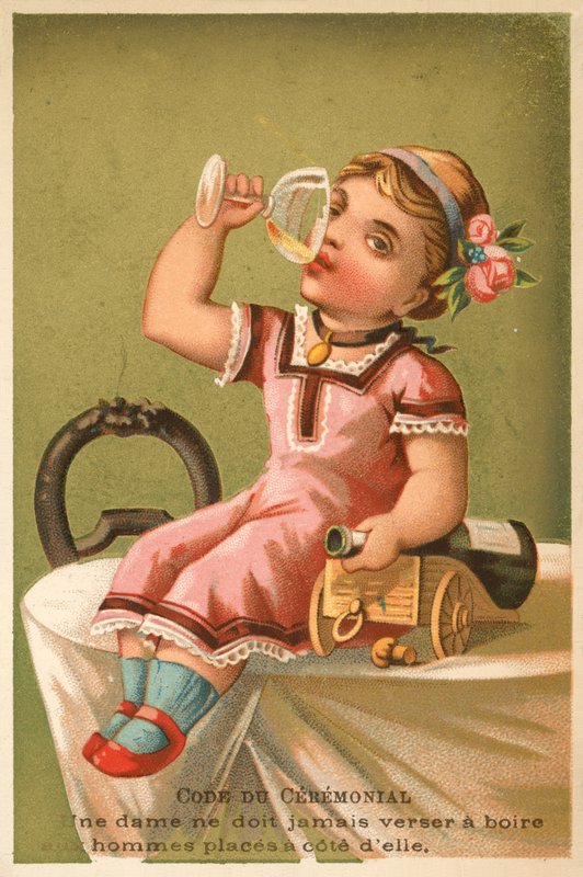 Şampanya içen kız (chromolitho) by French School