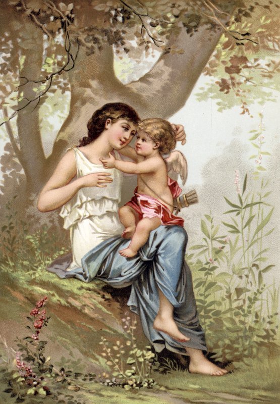 Kız, muhtemelen Venüs, Cupid ile by French School