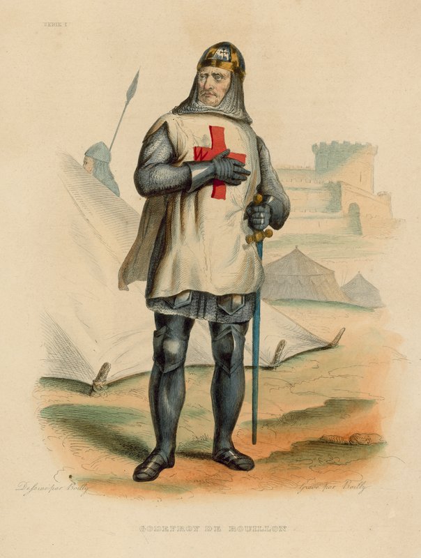 Godfrey of Bouillon (renkli gravür) by French School