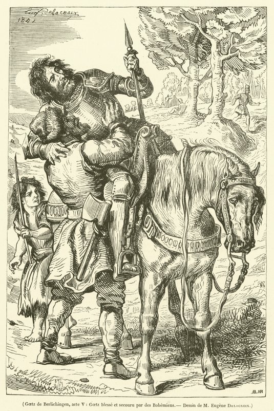 Goetz de Berlichingen, V. hareket, Goetz yaralandı ve Bohemyalılar tarafından kurtarıldı (gravür) by French School