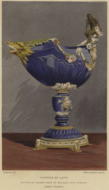 Yaldızlı ve emaye gümüşe monte edilmiş gondol şeklindeki lapis lazuli fincan, 16. yüzyıl by French School