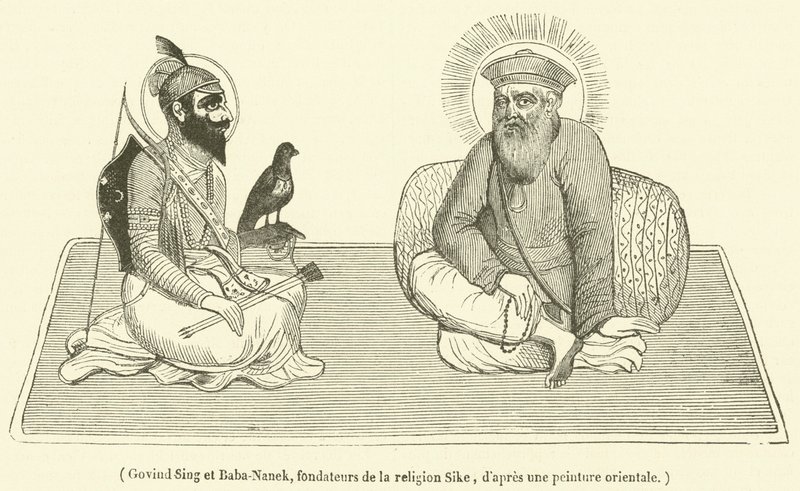 Govind Sing et Baba-Nanek, Sike dininin kurucuları (gravür) by French School