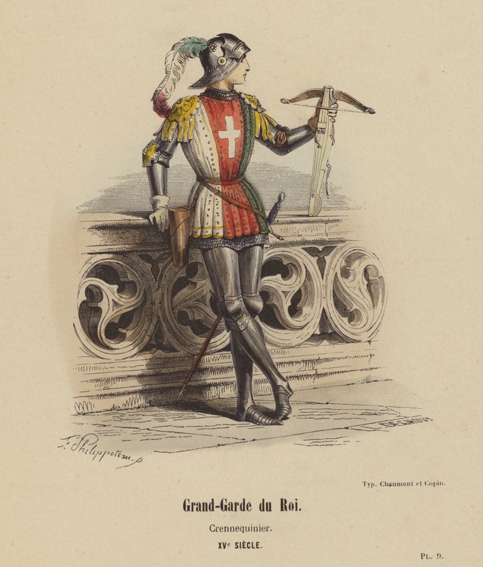 Kralın Büyük Muhafızları, Crennequinier, XV. Yüzyıl (renkli gravür) by French School