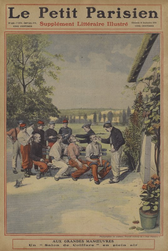 Fransız Ordusunun büyük manevraları: bir açık hava berberi (renkli taş) by French School