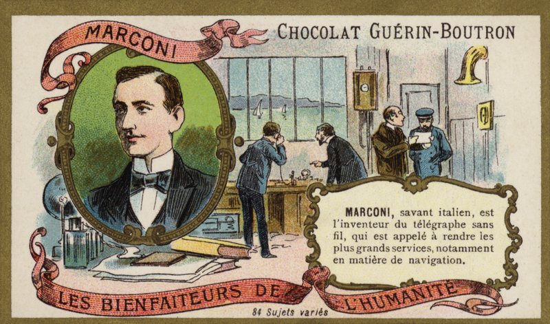 Guglielmo Marconi, İtalyan mucit ve radyo öncüsü (chromolitho) by French School