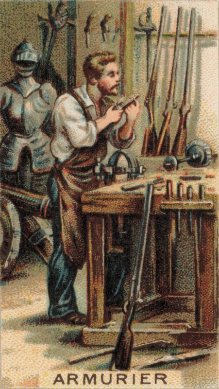 Atölyesinde çalışan silah ustası (kromolito) by French School