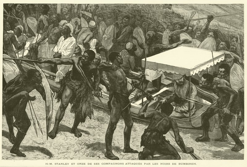 H-M Stanley ve On Bir Arkadaşından Bumbireh Siyahları Tarafından Saldırıya Uğradı (gravür) by French School