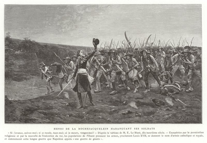 Henri de la Rochejaquelin askerlerine nutuk çekiyor, Vendee Revolt, Fransa by French School