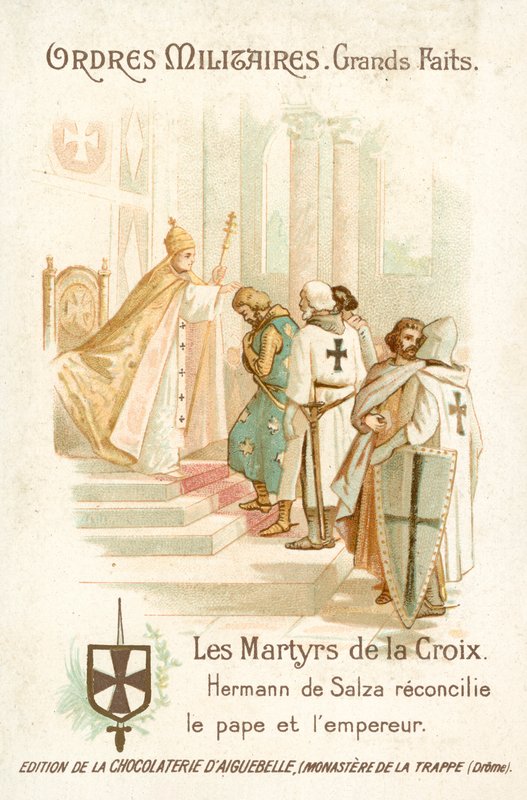 Cermen Şövalyelerinin Büyük Üstadı Hermann von Salza, Papa Gregory IX ile İmparator Frederick II arasında bir uzlaşma sağlıyor. by French School