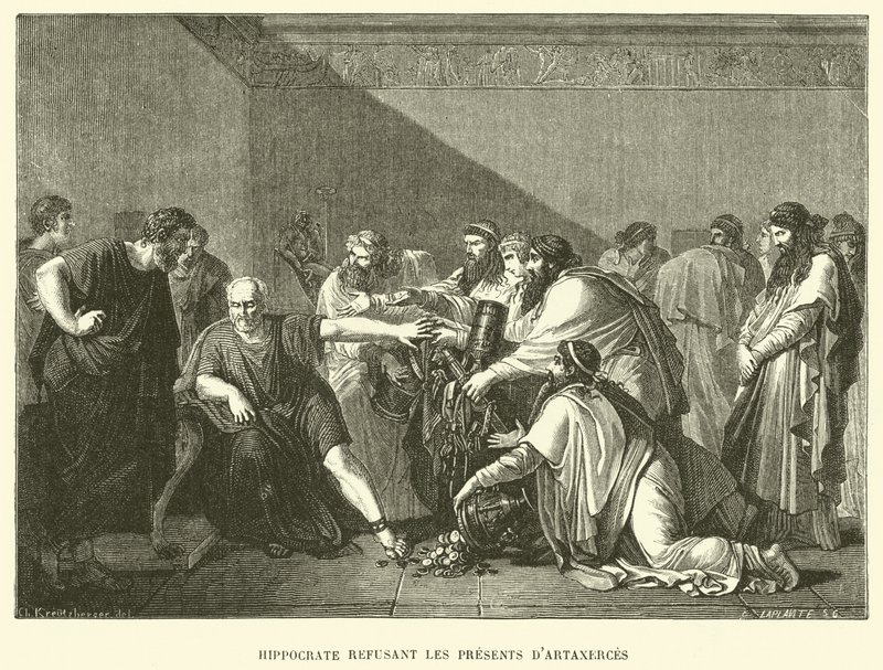 Artaxerces'in hediyelerini reddeden Hipokrat (gravür) by French School