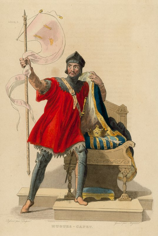 Hugues-Capet (renkli gravür) by French School