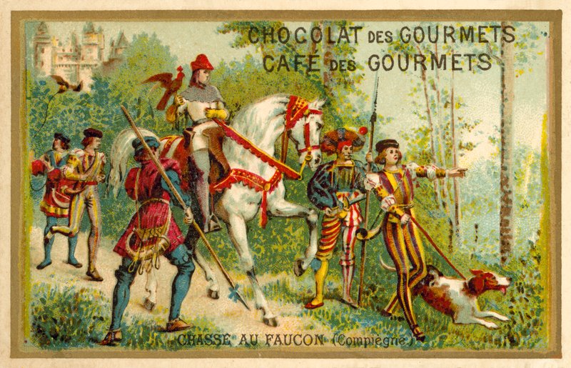 Şahinlerle avlanma, Compiegne, Fransa (chromolitho) by French School