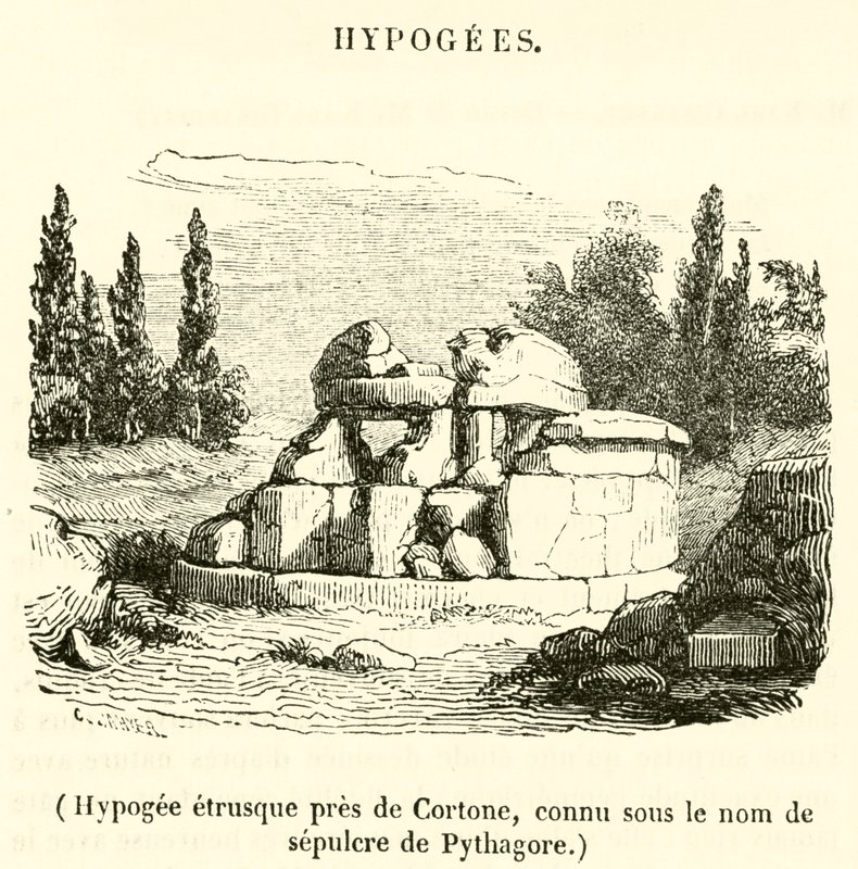 Pisagor Kabiri olarak bilinen Cortona yakınlarındaki Etrüsk Hypogeum (gravür) by French School