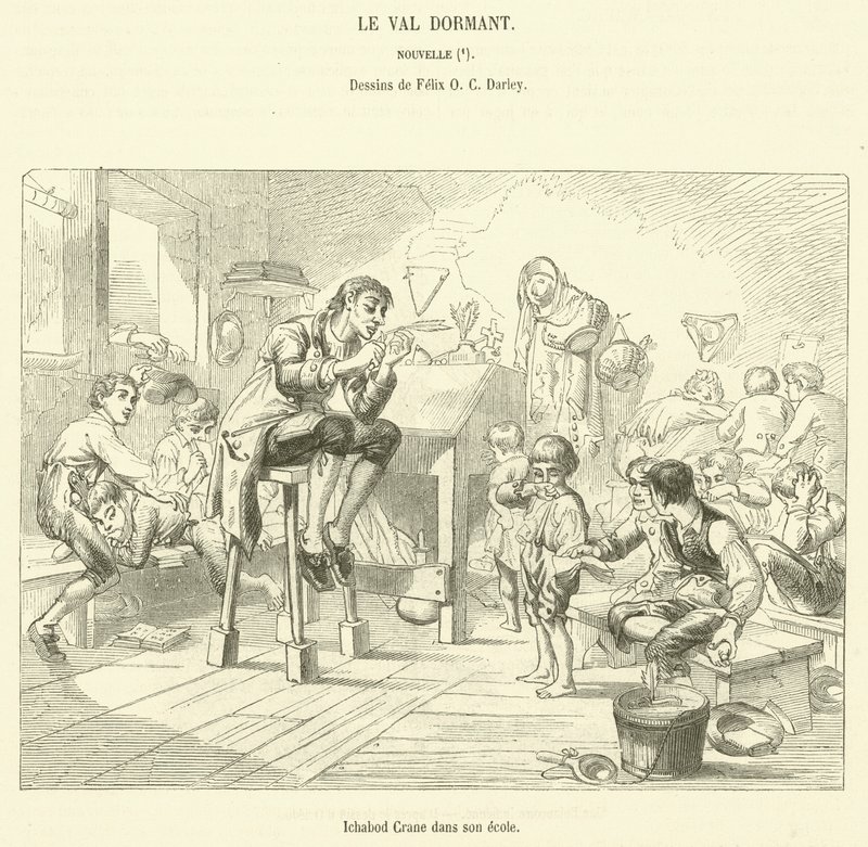 Ichabod Crane okulunda (gravür) by French School