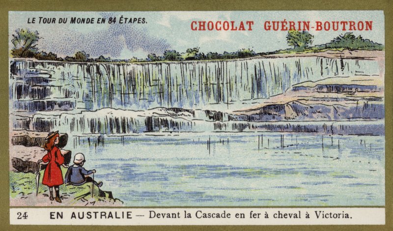 Horseshoe Şelalesi'nin önünde, Victoria, Avustralya (chromolitho) by French School