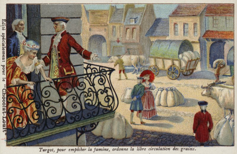 Açlığı önlemek için Anne-Robert-Jacques Turgot, tahılın ücretsiz dağıtımını emrediyor, Fransa, c1770 by French School