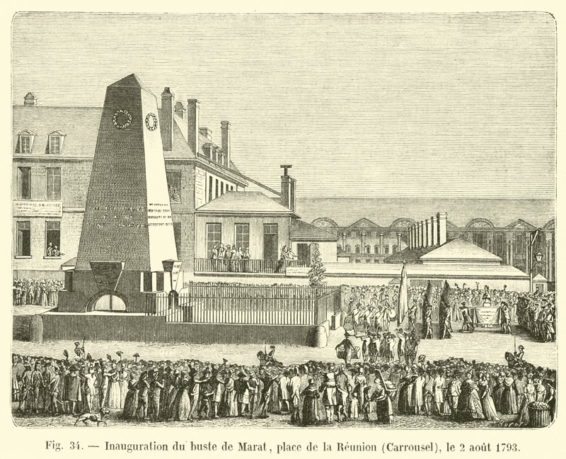 Marat büstünün açılışı, Place de la Reunion, Carrousel, 2 Ağustos 1793 by French School