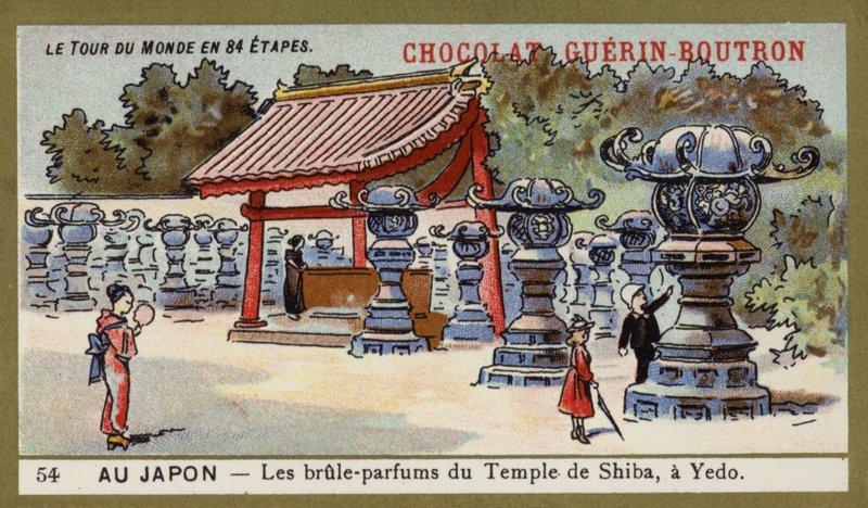 Edo, Japonya'daki Shiba Tapınağı'nın tütsü brülörleri (chromolitho) by French School