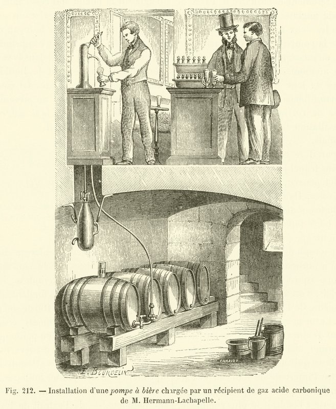 M Hermann-Lachapelle tarafından bir kap karbonik asit gazı ile doldurulmuş bir bira pompasının montajı (gravür) by French School