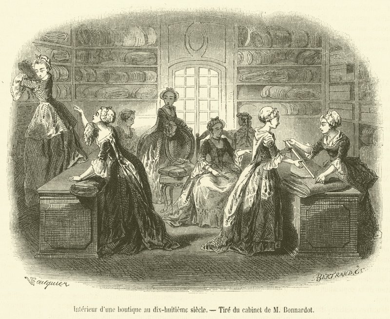 On sekizinci yüzyılda bir dükkanın içi (gravür) by French School
