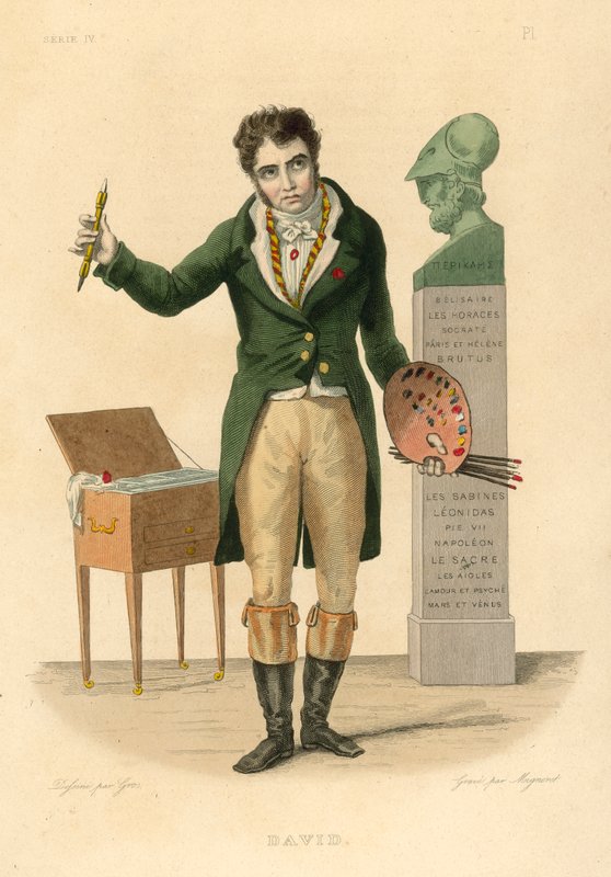 Jacques-Louis David (renkli gravür) by French School