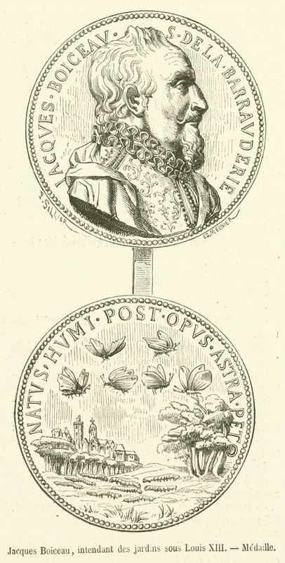 Jacques Boiceau, Louis XIII, Medaille altındaki bahçelerin kahyası (gravür) by French School