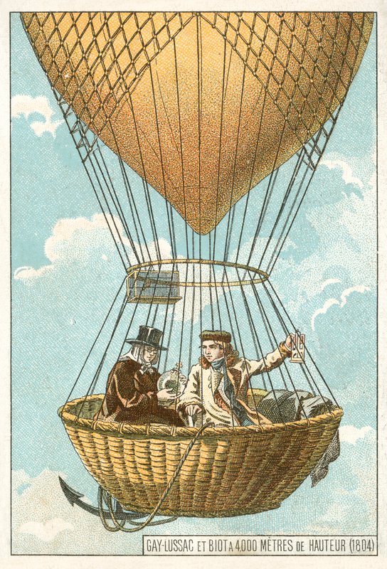 Joseph Louis Gay-Lussac ve Jean-Baptiste Biot, 4000 metre yükseklikte bir balonun içinde by French School