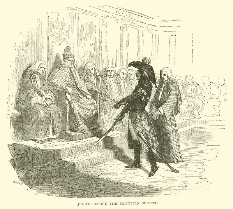 Venedik senatosunun önünde Junot (gravür) by French School