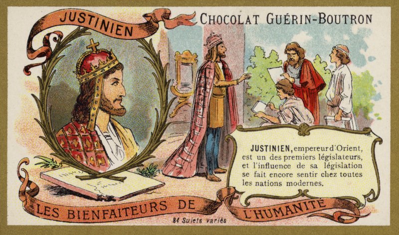 Justinian I, Bizans İmparatoru (chromolitho) by French School
