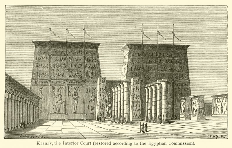 Karnak, İçişleri Mahkemesi, Mısır Komisyonuna göre restore edildi (gravür) by French School