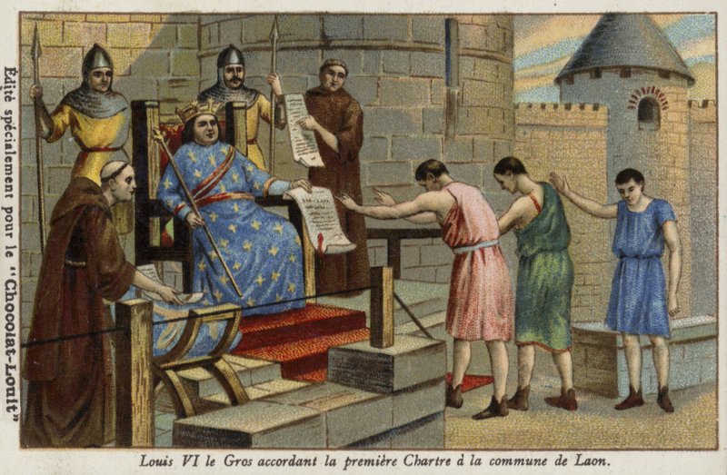 Fransa Kralı VI.Louis, Laon kasabasına ilk imtiyazı veriyor, 1128 by French School