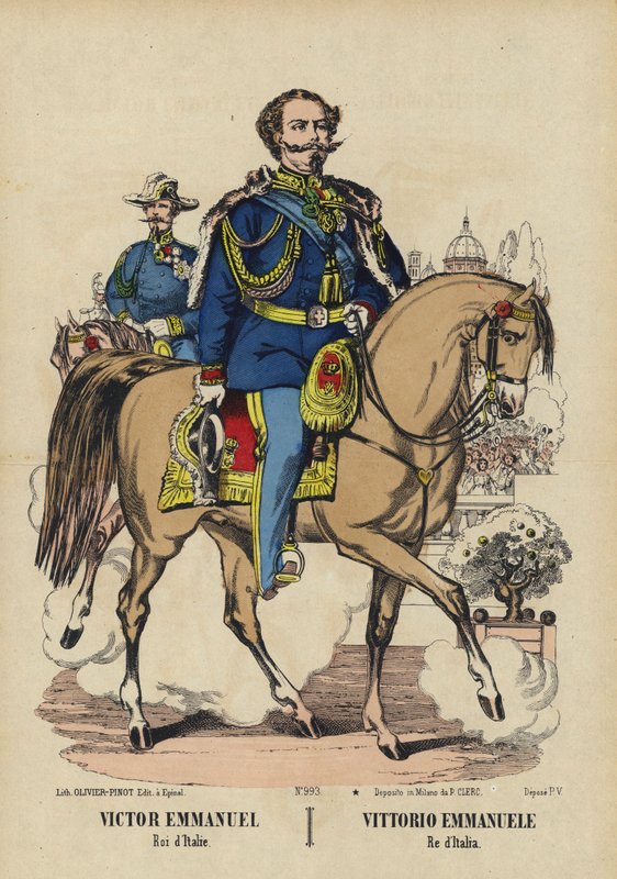 İtalya Kralı Victor Emmanuel II (renkli taş baskı) by French School