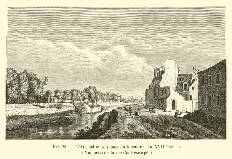 Cephanelik ve barut deposu, 18. yüzyılda, Contrescarpe sokağından alınan görünüm by French School